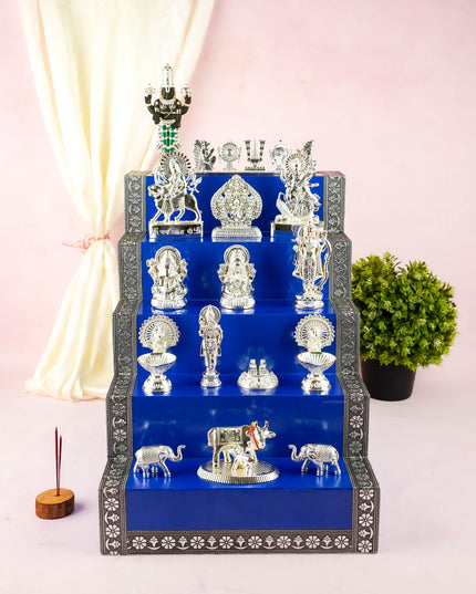 Swarna Golu - Silver Oxidized 5 Step Golu Padi & Zinc Alloy Idols - WL6021-2