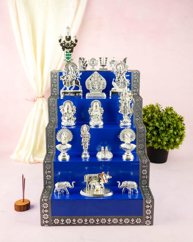 Swarna Golu - Silver Oxidized 5 Step Golu Padi & Zinc Alloy Idols - WL6021-2