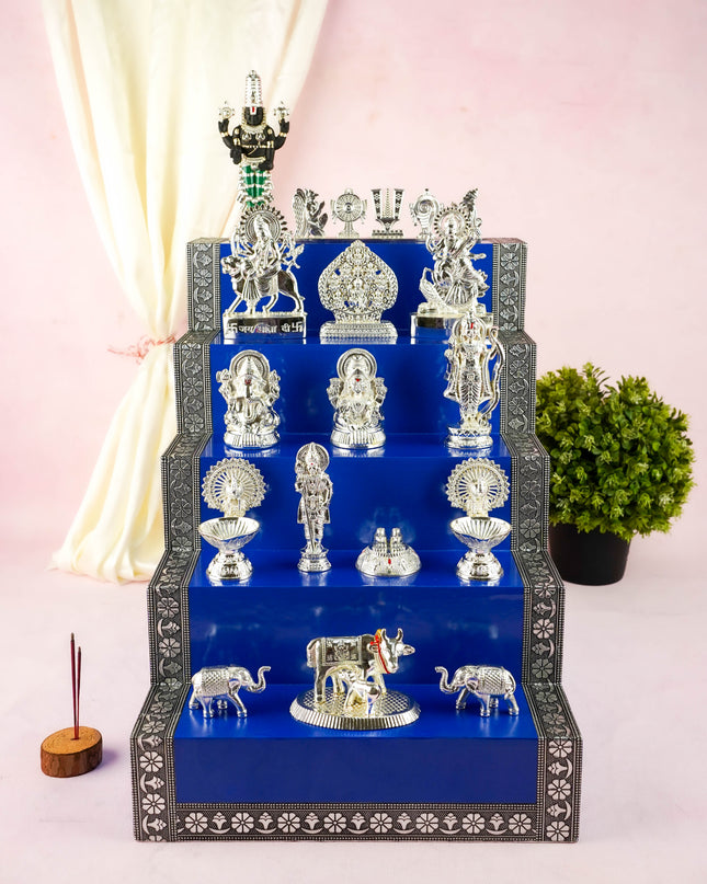 Swarna Golu - Silver Oxidized 5 Step Golu Padi & Zinc Alloy Idols - WL6021-2