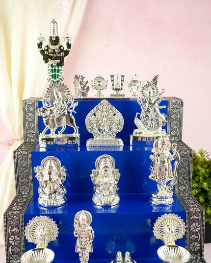 Swarna Golu - Silver Oxidized 5 Step Golu Padi & Zinc Alloy Idols - WL6021-2