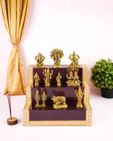 Swarna Golu - Gold Oxidized 3 Step Golu Padi & Brass Idols - WL6023-1