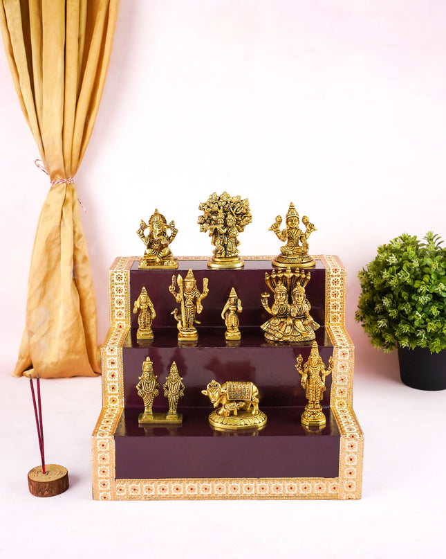 Swarna Golu - Gold Oxidized 3 Step Golu Padi & Brass Idols - WL6023-1
