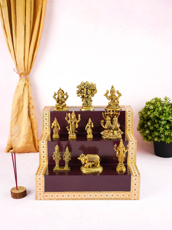 Swarna Golu - Gold Oxidized 3 Step Golu Padi & Brass Idols - WL6023-1