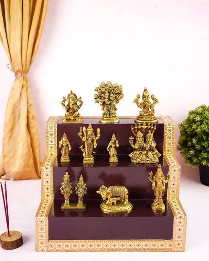 Swarna Golu - Gold Oxidized 3 Step Golu Padi & Brass Idols - WL6023-1