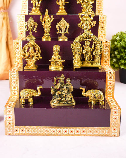 Swarna Golu - Gold Oxidized 5 Step Golu Padi & Brass Idols - WL6023-2