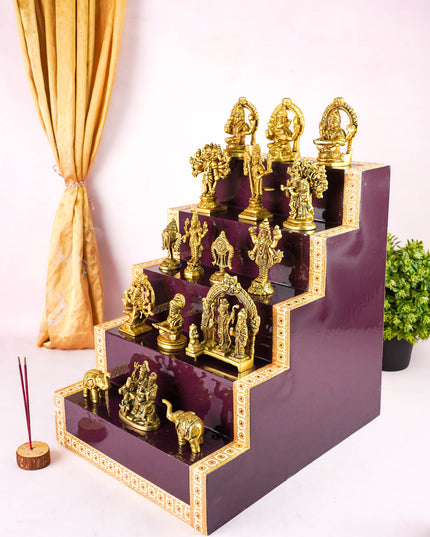 Swarna Golu - Gold Oxidized 5 Step Golu Padi & Brass Idols - WL6023-2