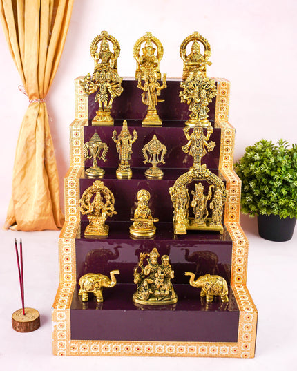 Swarna Golu - Gold Oxidized 5 Step Golu Padi & Brass Idols - WL6023-2