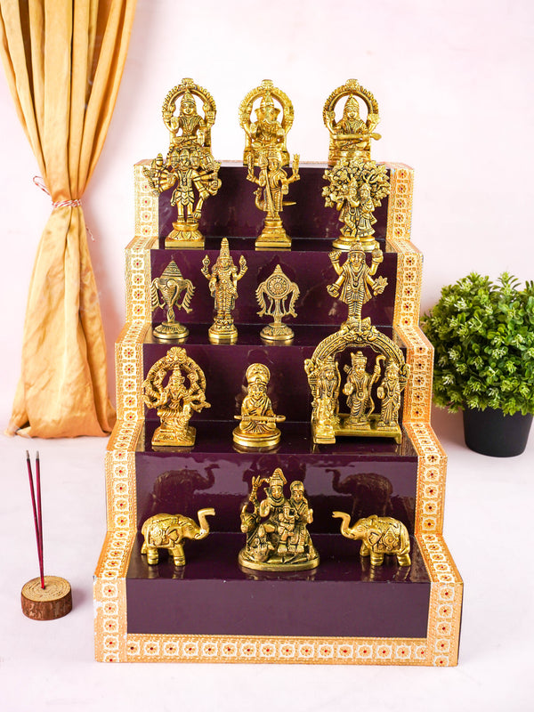 Swarna Golu - Gold Oxidized 5 Step Golu Padi & Brass Idols - WL6023-2