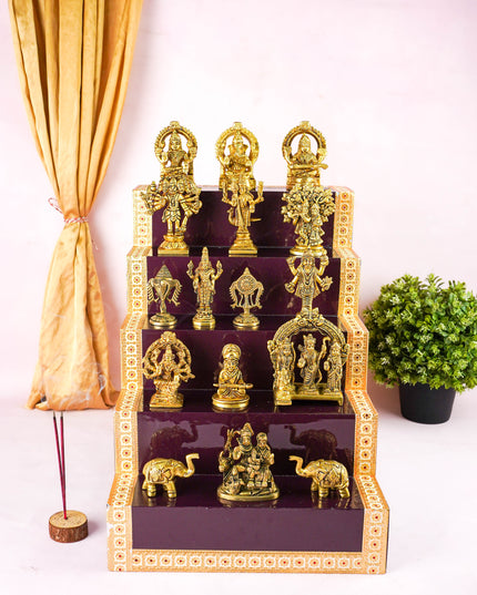 Swarna Golu - Gold Oxidized 5 Step Golu Padi & Brass Idols - WL6023-2