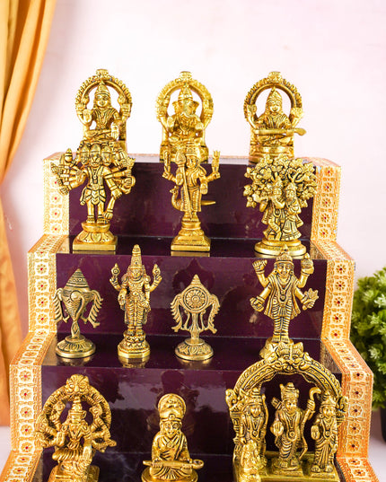 Swarna Golu - Gold Oxidized 5 Step Golu Padi & Brass Idols - WL6023-2