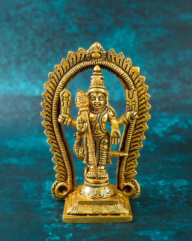 Brass Murugan Idol with Vel - 5 inch - WL6027