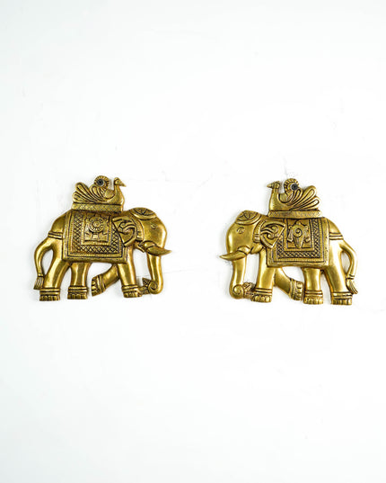 Brass Elephant with Shankh Chakra - 6 inch - Set of 2 - WL6034