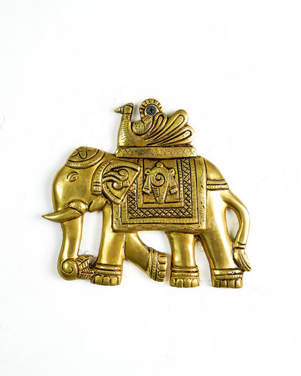 Brass Elephant with Shankh Chakra - 6 inch - Set of 2 - WL6034