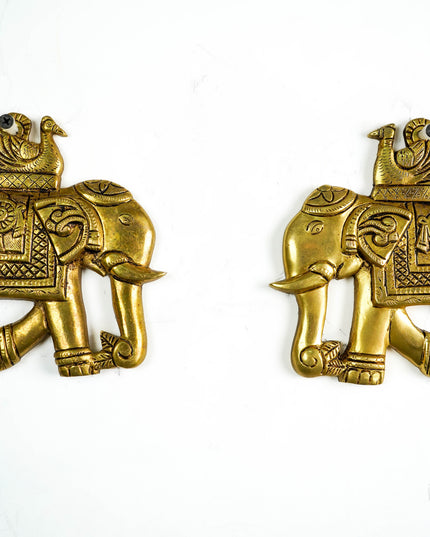 Brass Elephant with Shankh Chakra - 6 inch - Set of 2 - WL6034