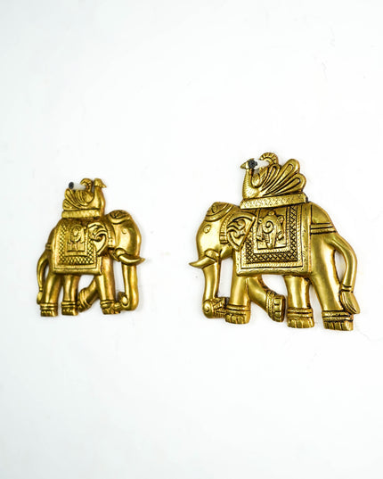 Brass Elephant with Shankh Chakra - 6 inch - Set of 2 - WL6034