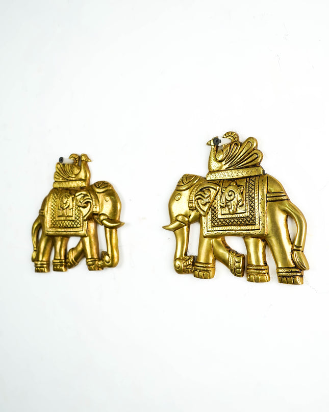 Brass Elephant with Shankh Chakra - 6 inch - Set of 2 - WL6034
