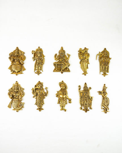 Brass Dasavatharam Wall Hanging - 6 inch - Set of 10 - WL6038