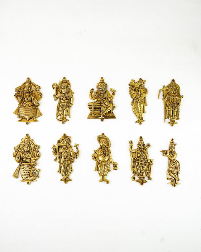 Brass Dasavatharam Wall Hanging - 6 inch - Set of 10 - WL6038