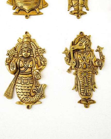 Brass Dasavatharam Wall Hanging - 6 inch - Set of 10 - WL6038