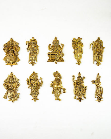 Brass Dasavatharam Wall Hanging - 6 inch - Set of 10 - WL6038