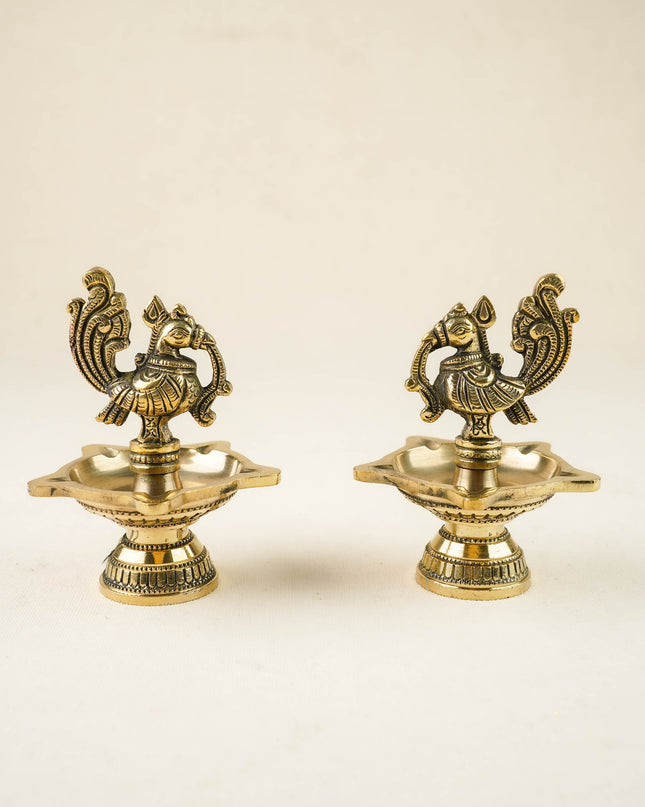 Brass Annapakshi Diya - 4 inch - Set of 2 - WL6040