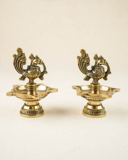 Brass Annapakshi Diya - 4 inch - Set of 2 - WL6040