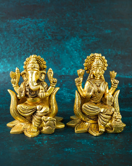 Brass Lakshmi Ganesha Idol - 5 inch - WL6046