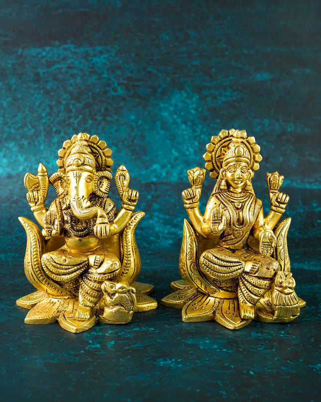 Brass Lakshmi Ganesha Idol - 5 inch - WL6046
