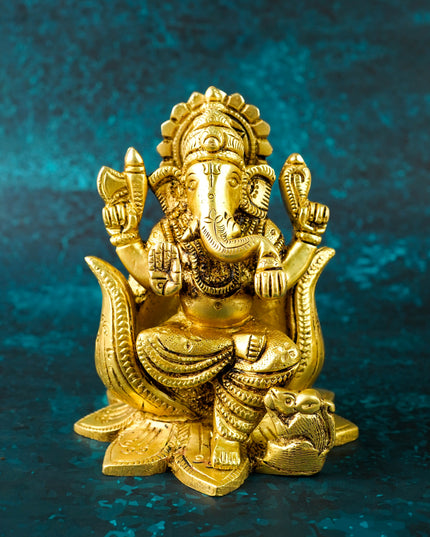 Brass Lakshmi Ganesha Idol - 5 inch - WL6046