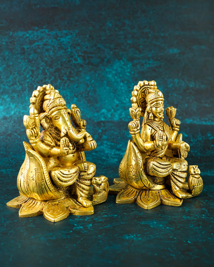 Brass Lakshmi Ganesha Idol - 5 inch - WL6046