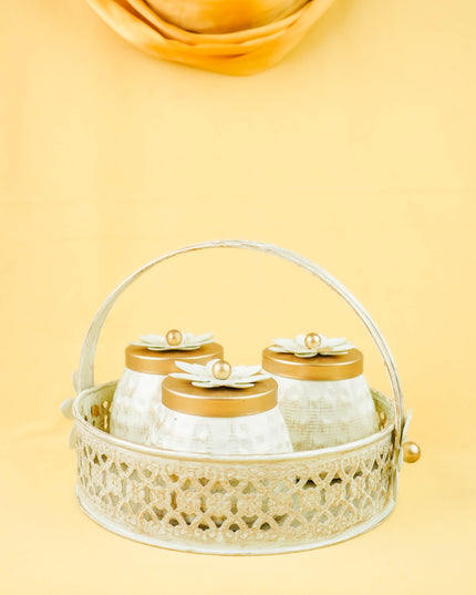 Metal 3 Jar with Basket - White - WL6051-1