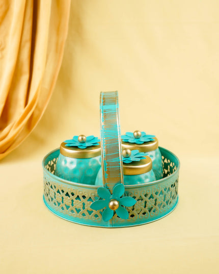 Metal 3 Jar with Basket - Blue - WL6051-2
