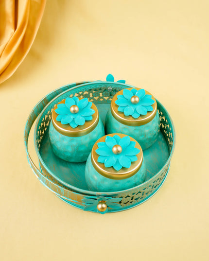 Metal 3 Jar with Basket - Blue - WL6051-2