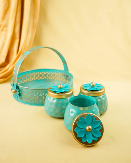 Metal 3 Jar with Basket - Blue - WL6051-2