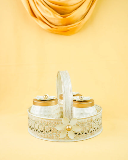 Metal 3 Jar with Basket - White - WL6051-1