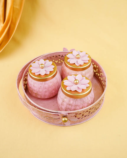 Metal 3 Jar with Basket - Pink - WL6051-3