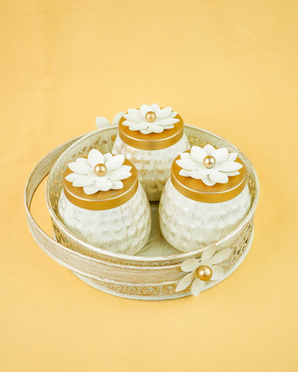 Metal 3 Jar with Basket - White - WL6051-1