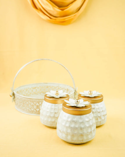 Metal 3 Jar with Basket - White - WL6051-1