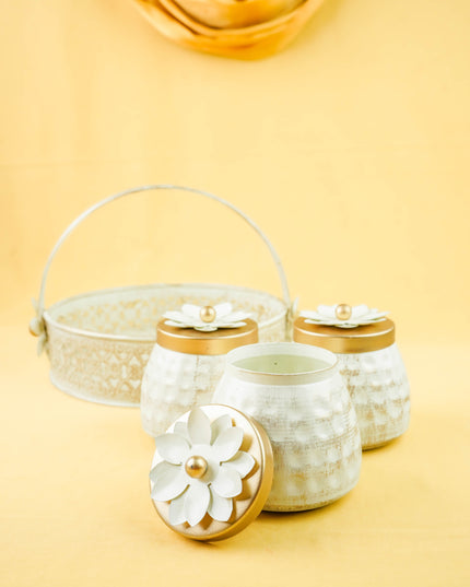 Metal 3 Jar with Basket - White - WL6051-1