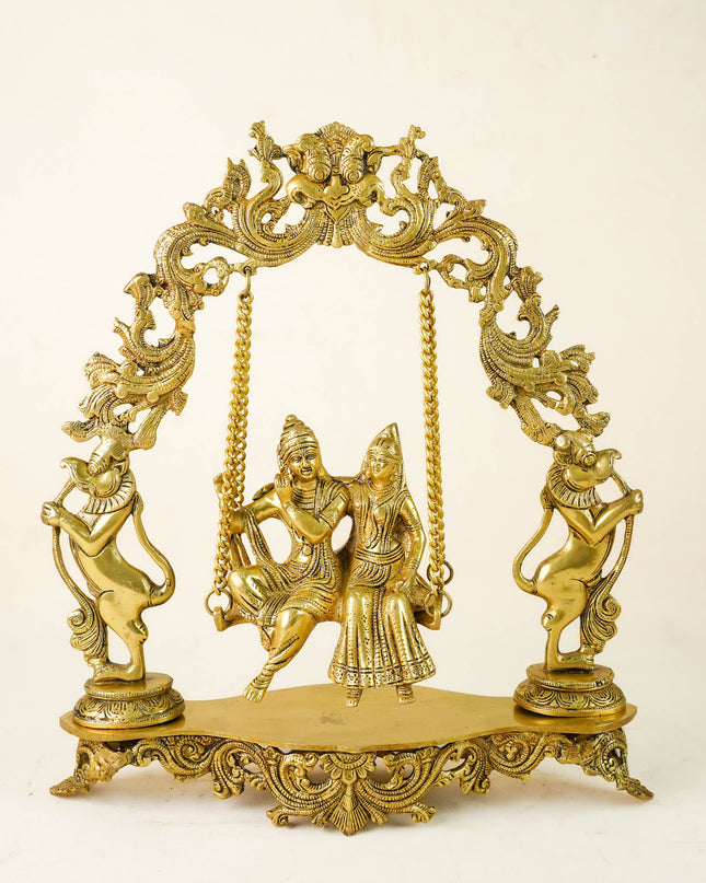 Brass Radha Krishna in Jhoola - 17 inch - WL6066
