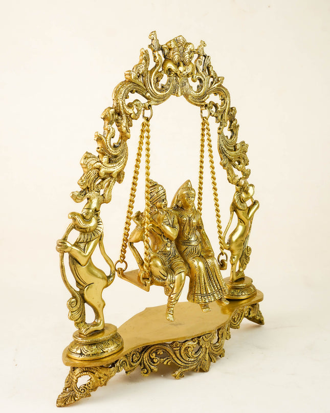 Brass Radha Krishna in Jhoola - 17 inch - WL6066