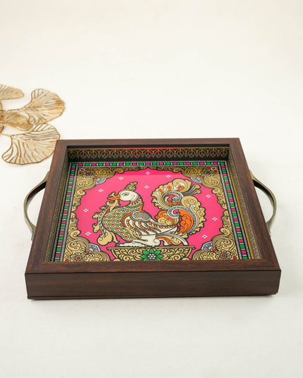 Tanjore Style Reverse Glass Painting Tray - Annapakshi - WL6073