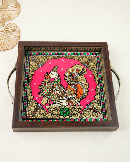 Tanjore Style Reverse Glass Painting Tray - Annapakshi - WL6073