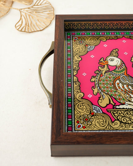 Tanjore Style Reverse Glass Painting Tray - Annapakshi - WL6073