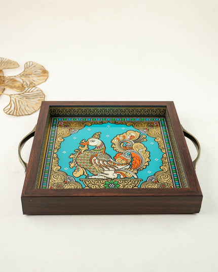 Tanjore Style Reverse Glass Painting Tray - Annapakshi - WL6073