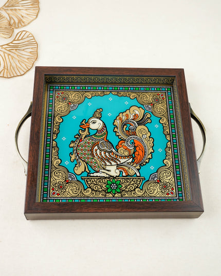 Tanjore Style Reverse Glass Painting Tray - Annapakshi - WL6073