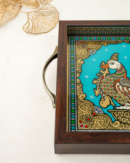 Tanjore Style Reverse Glass Painting Tray - Annapakshi - WL6073