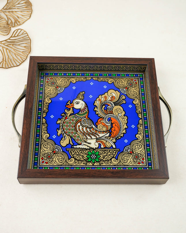 Tanjore Style Reverse Glass Painting Tray - Annapakshi - WL6073