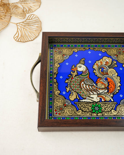 Tanjore Style Reverse Glass Painting Tray - Annapakshi - WL6073