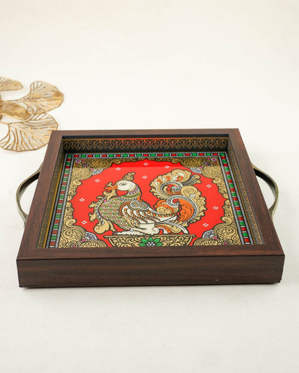 Tanjore Style Reverse Glass Painting Tray - Annapakshi - WL6073